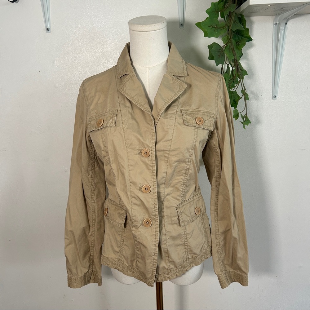 Talbots tan utility jacket with pockets and button-up front